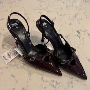 Zara Burgundy Buckle Heels